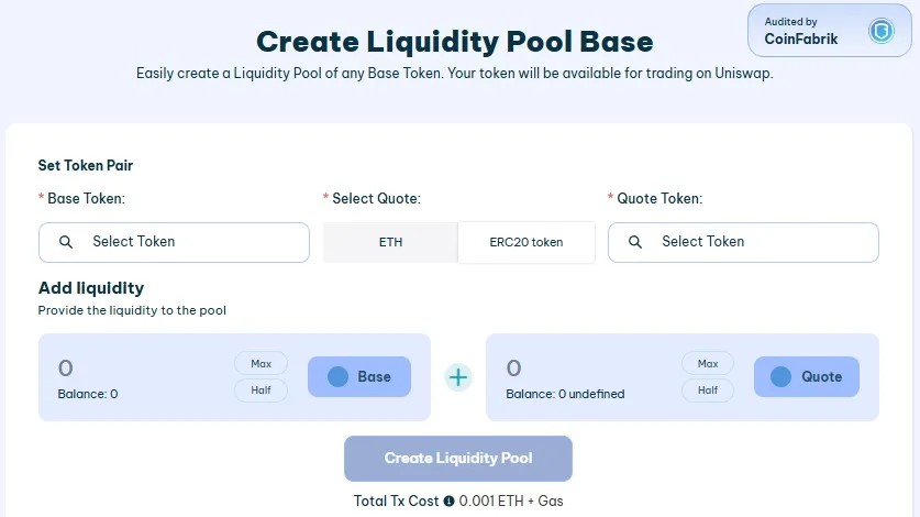 Using smithii tools to create a base liquidity pool