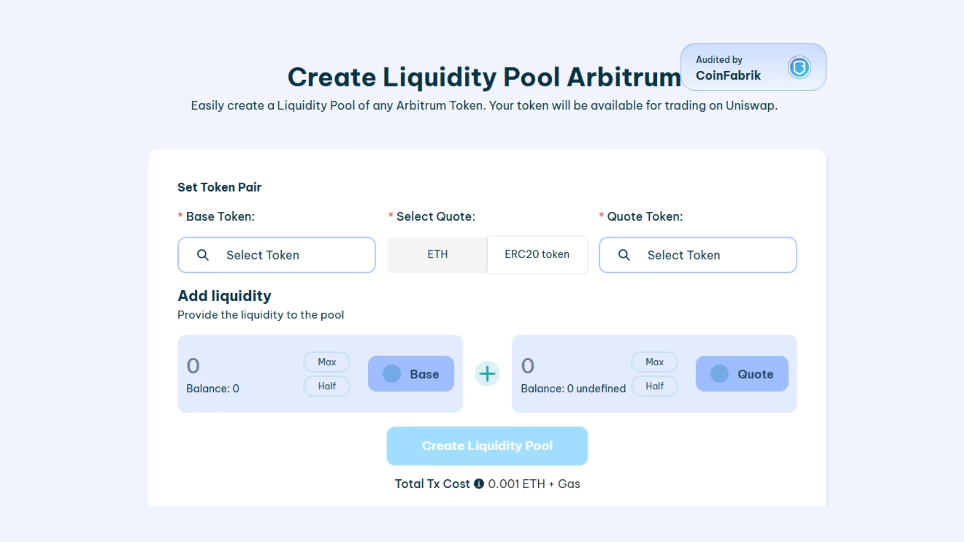 Schritt-für-Schritt-Anleitung zum Erstellen einer liquidity pool für einen token. Achte Blockchain: Arbitrum