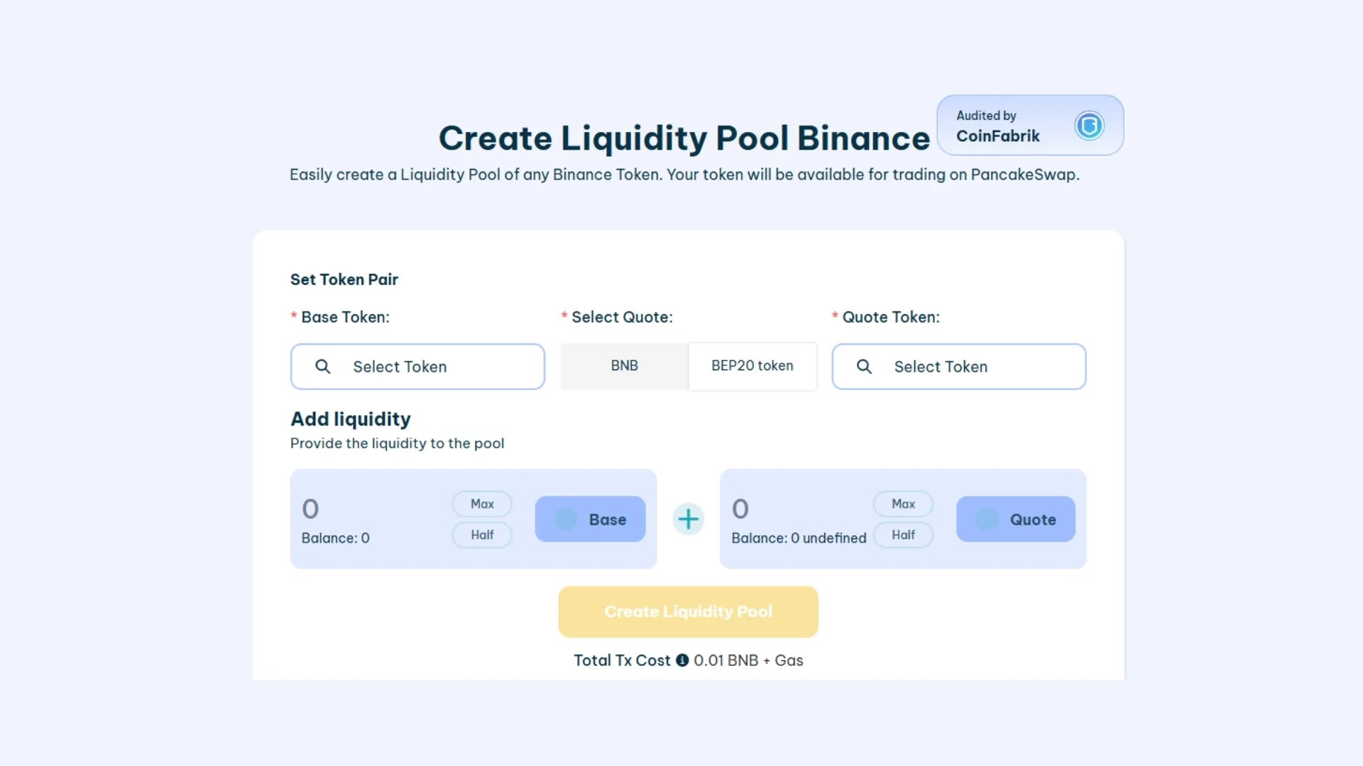 Schritt für Schritt zum Erstellen eines liquidity pool für einen token. Siebte Blockchain: BSC / BNB Chain / Binance.