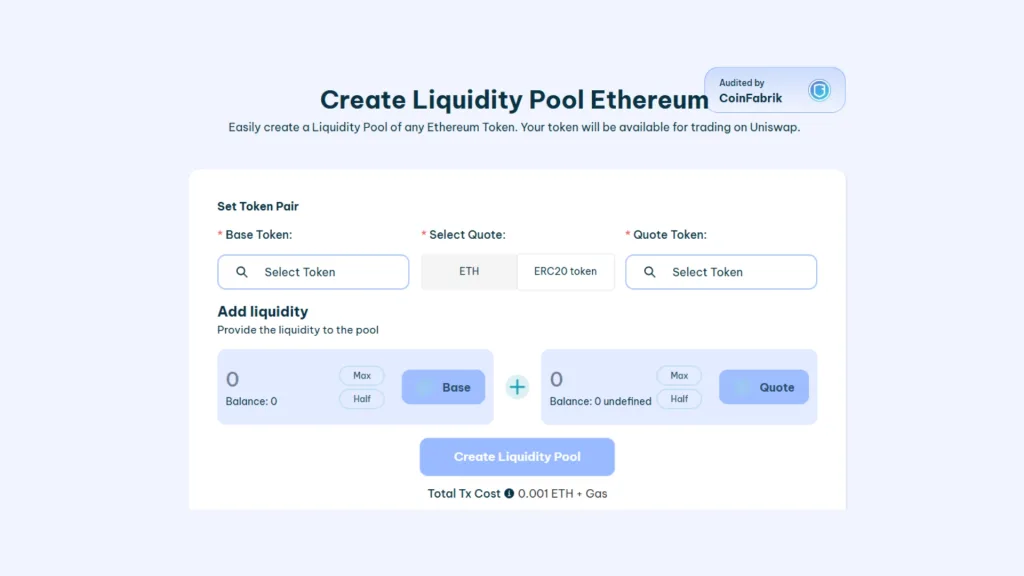 Schritt-für-Schritt-Anleitung zum Erstellen einer liquidity pool für einen token. Erste Blockchain: Ethereum.