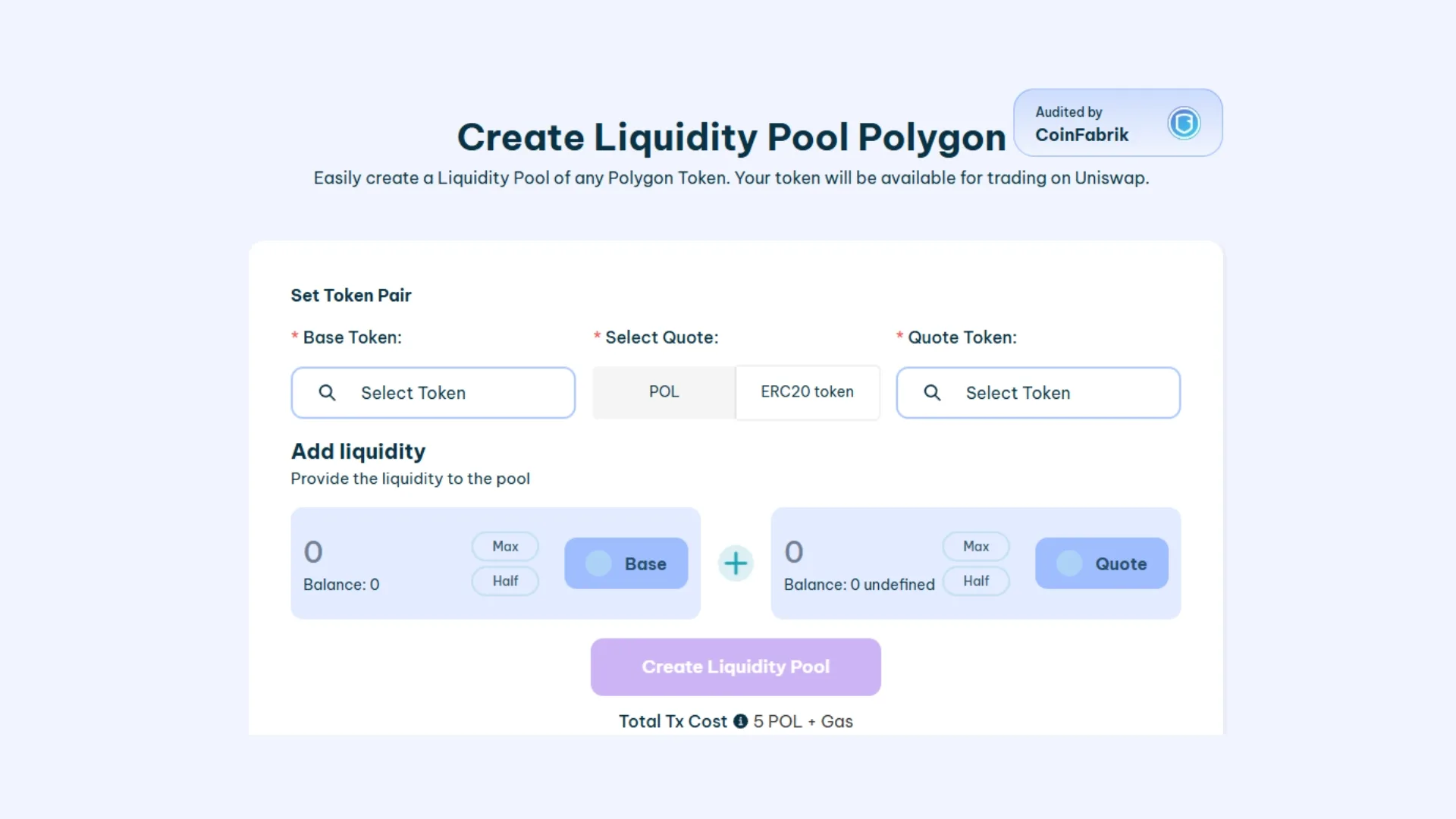 Schritt-für-Schritt-Anleitung zum Erstellen einer liquidity pool für einen token. Fünfte Blockchain: Polygon.