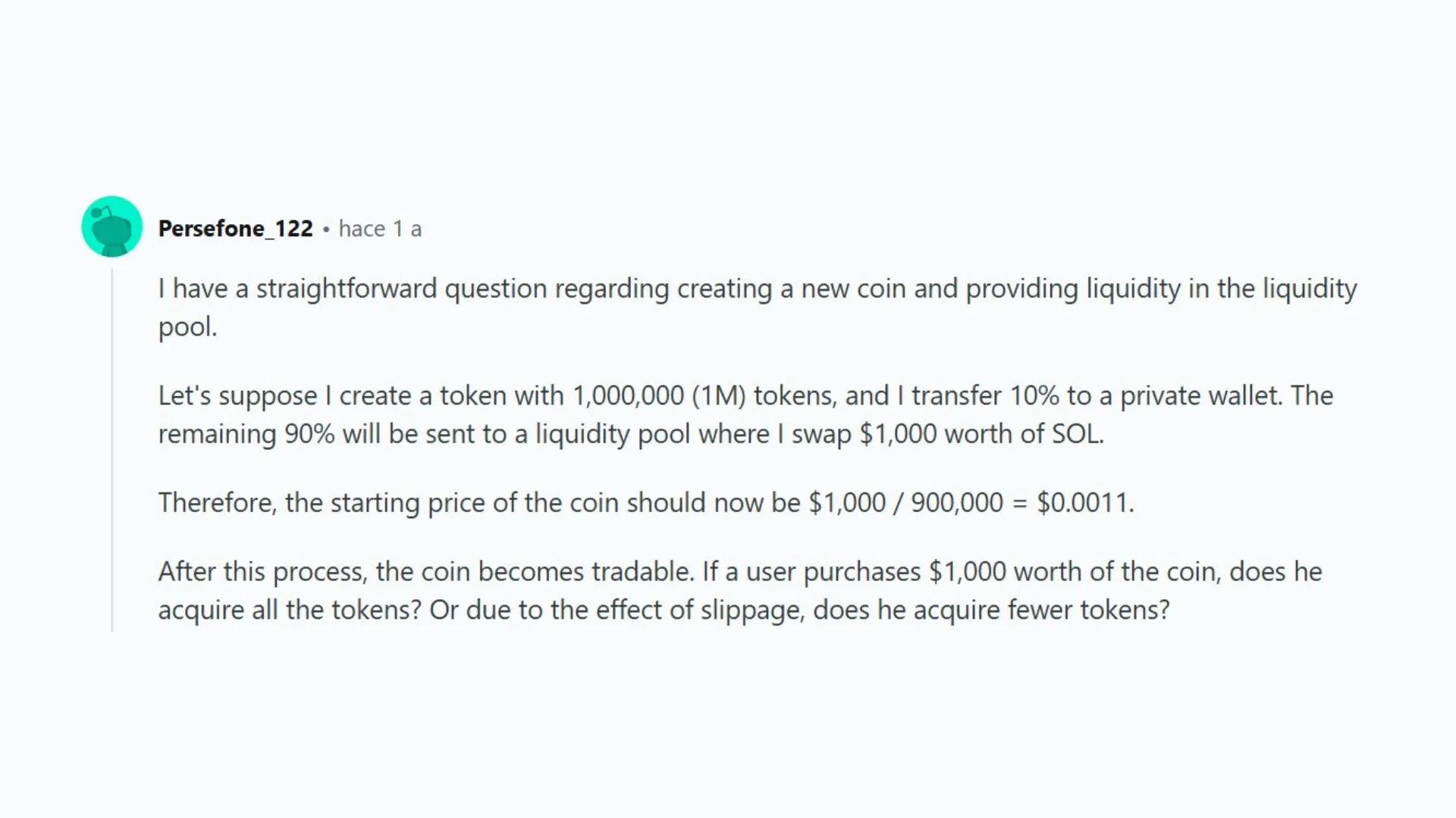 Question on Reddit about AMM after create a token on Solana