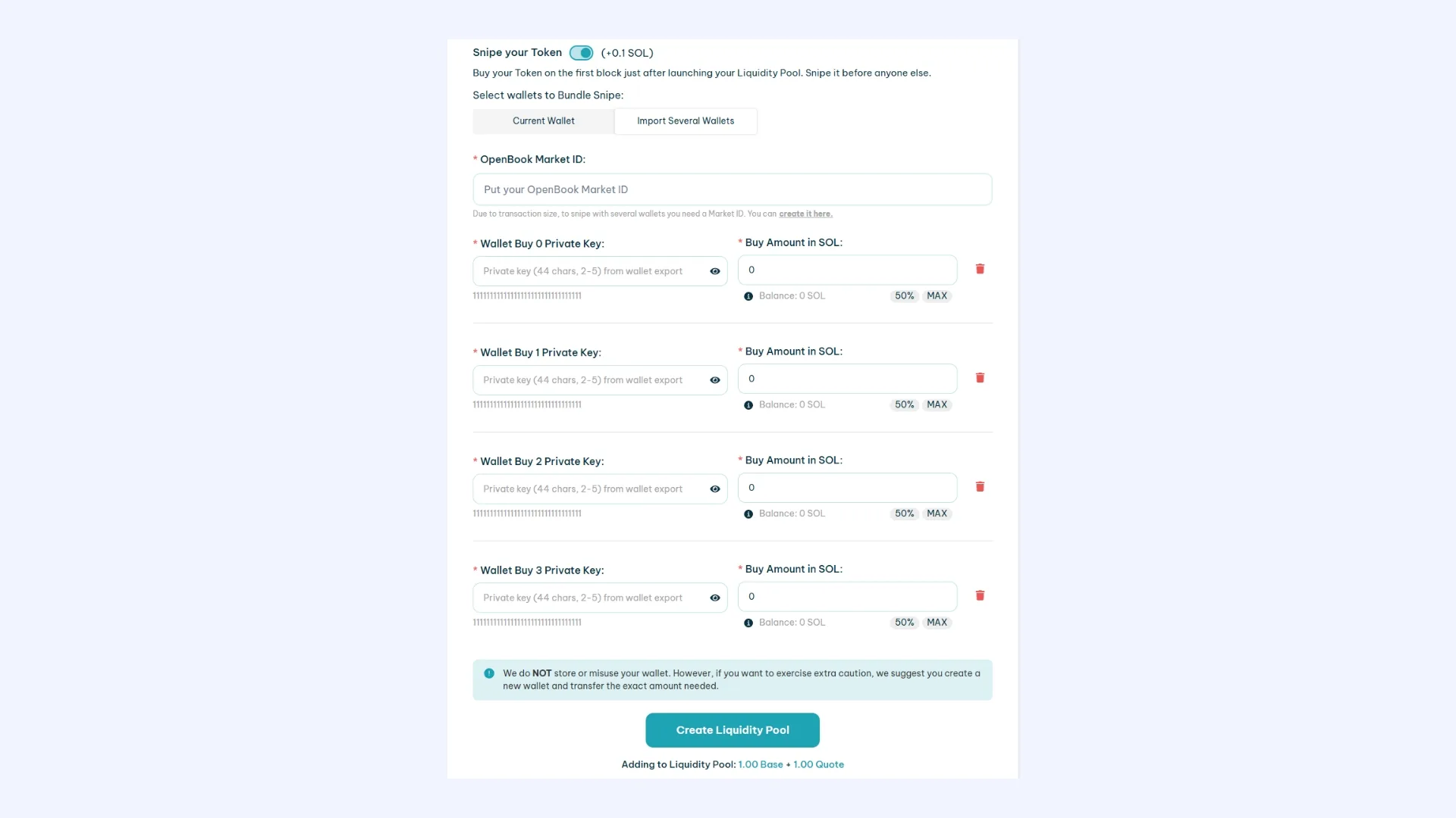 Как сделать bundle buy с несколькими wallets после создания liquidity pool для token SPL