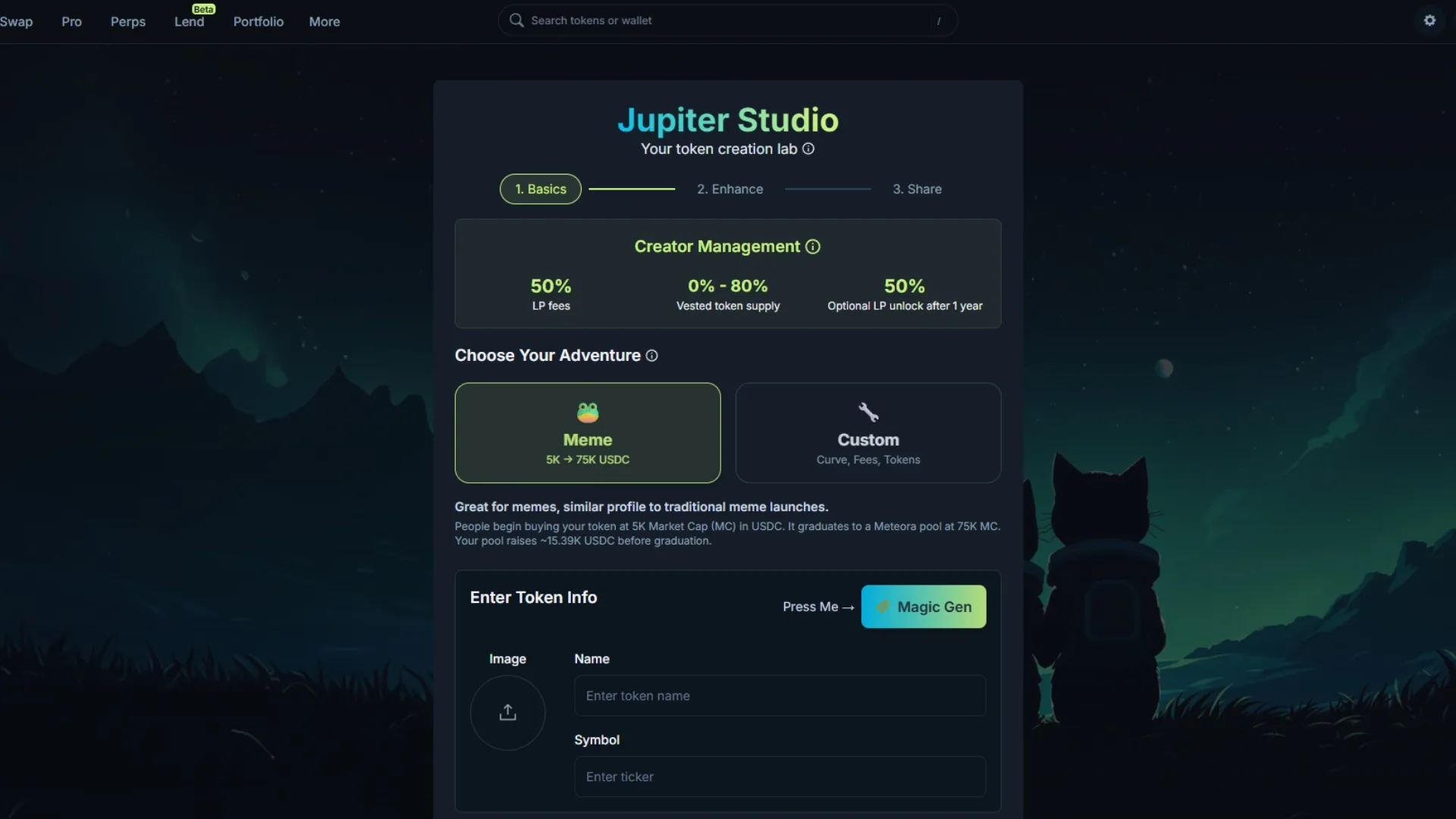 Jupiter Studio let you create your own meme coin on Solana. Interface screenshot