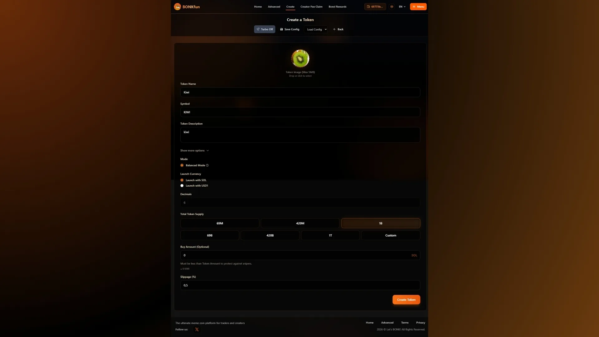 Screenshot von BONK, einem etablierten launchpad und einem der meistgenutzten im Solana-Ökosystem.