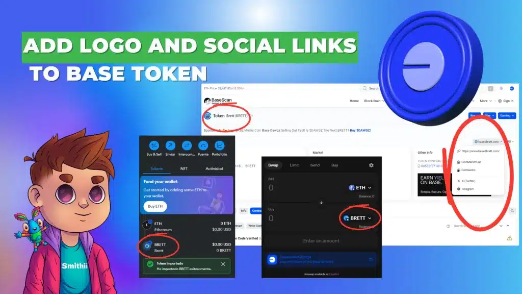 how to add logo and social links to base Token