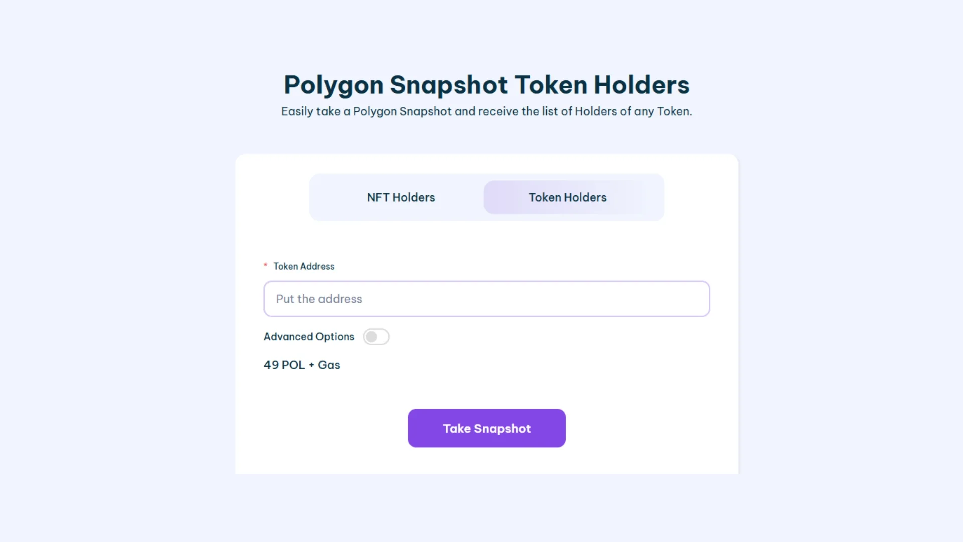 how-to-snapshot-a-polygon-token-screenshot Guida passo passo su come fare uno snapshot degli holder di token Polygon usando Smithii Tools.