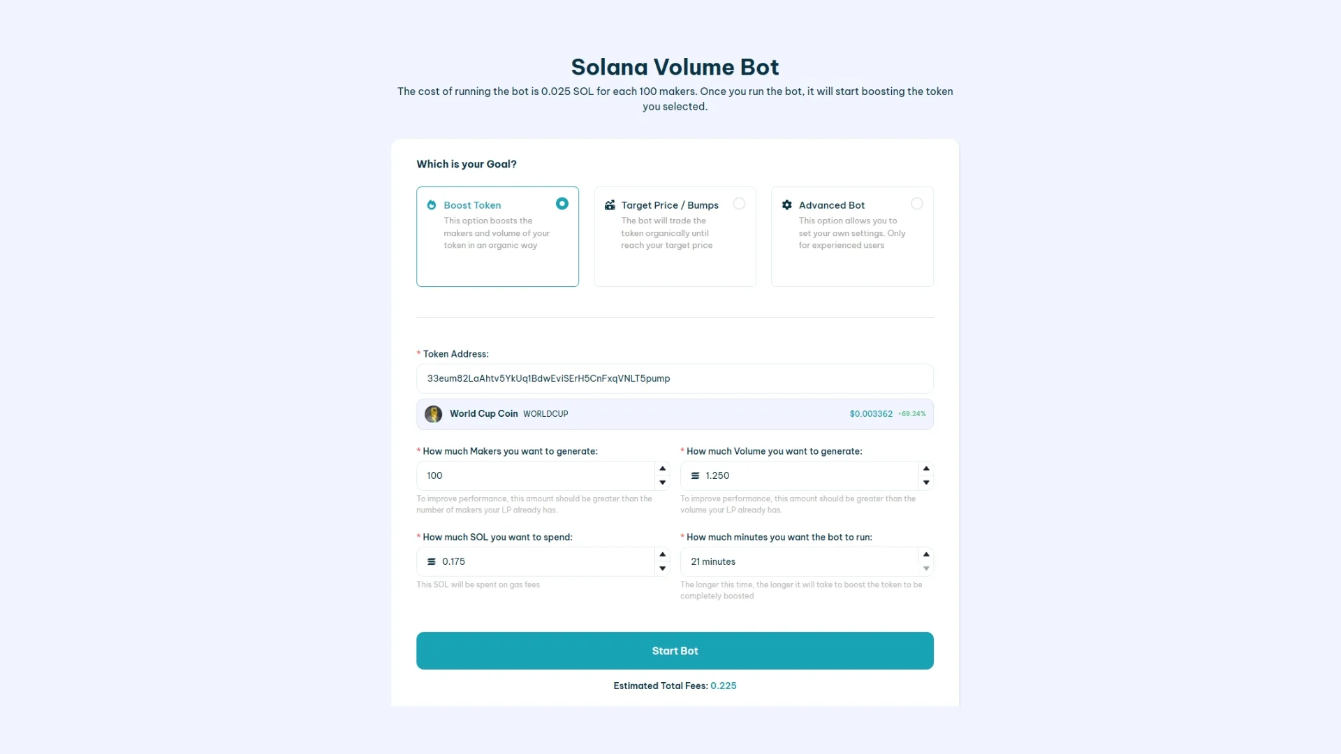 Comment utiliser Solana Volume Bot : capture d'écran du Market Making bot de Smithii Tools. 