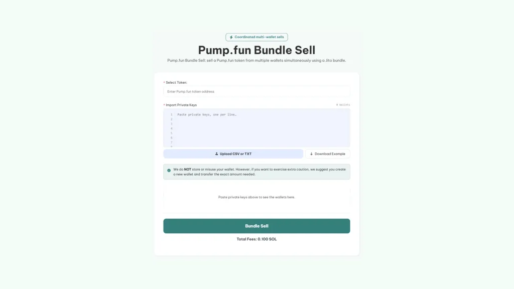 Ngoài bundler bot, Smithii còn có Bundle Sell, tool giúp bán token từ nhiều wallet trong cùng một block.
