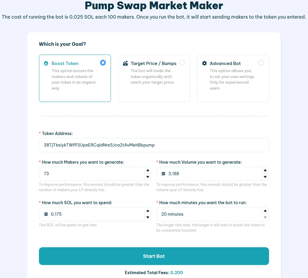 Pump Swap Market Maker bot to pump volume for meme coins on Solana