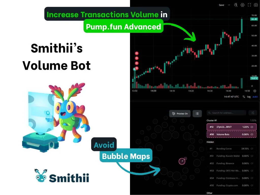 Smithii's Volume Bot: increase transactions volume in Pump.fun Advanced with 1 clic (and avoid Bubble Maps)