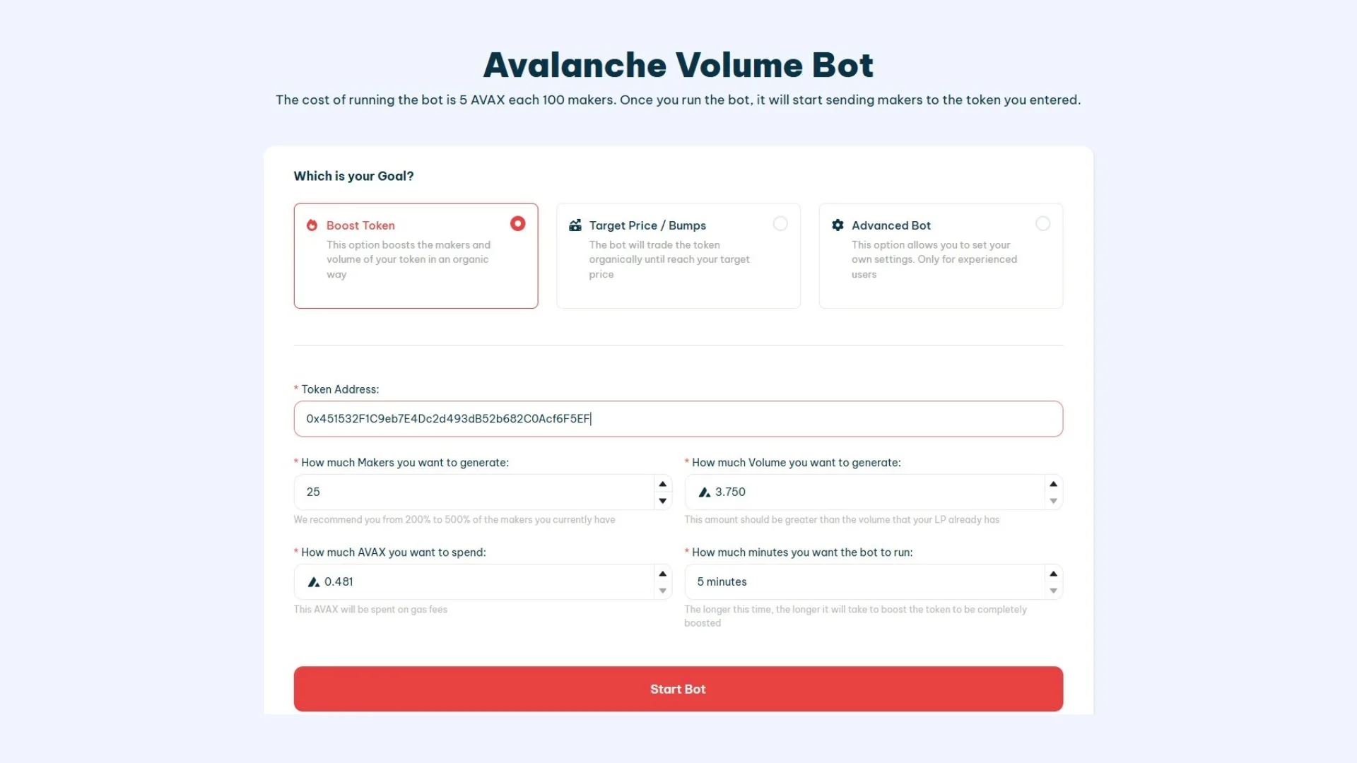 Avalanche Volume Bot, interface by Smithii, tool for increase volume on avalanche tokens without programming