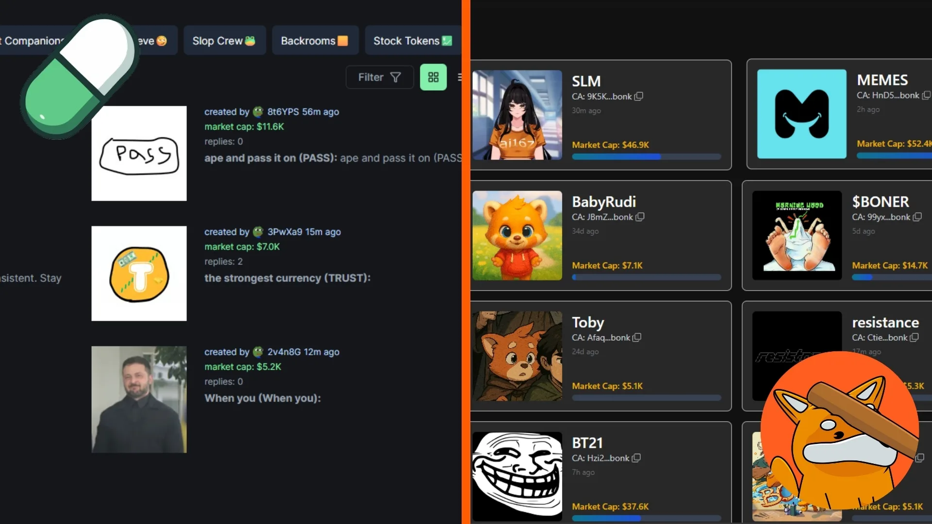 Pumpfun Vs Letsbonk, user interface comparison (web)