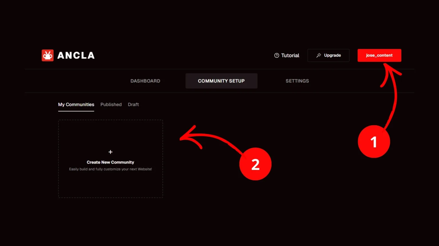 Hướng dẫn cài Ancla: Solana token gating, bước 1 và 2. Ảnh chụp màn hình ancla.club
