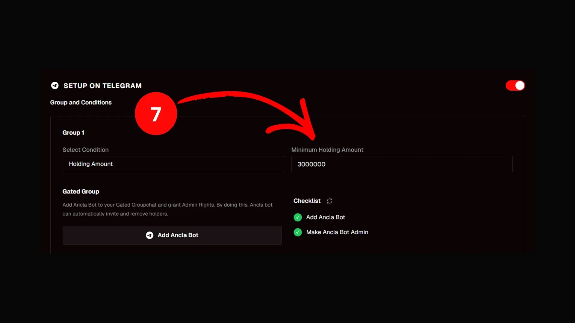 telegram-token-gating-solana-step-7 GuidaToken Gating Solana Telegram : impostare una quota minima di detenzione (7/8)