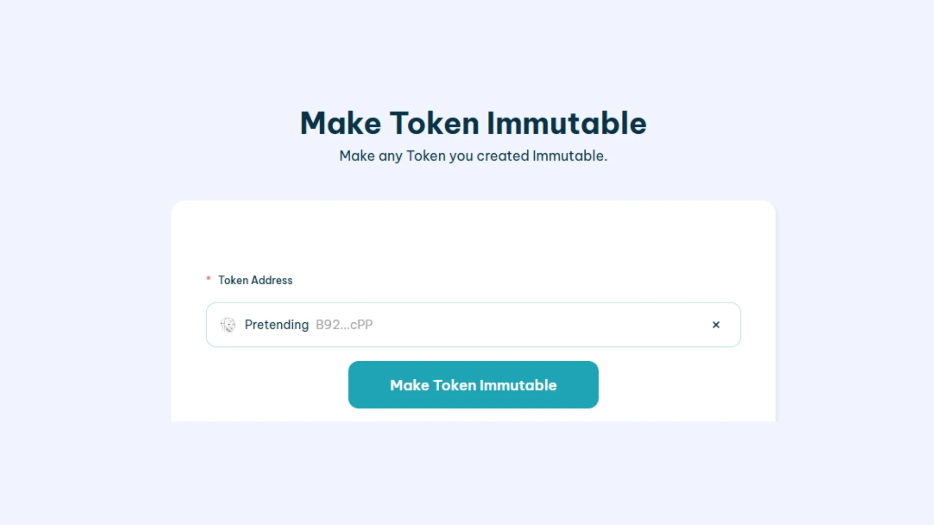 Как отозвать update authority у token в Solana через Smithii Tools: 1. Подключить wallet, 2. Выбрать token, 3. Нажать "Make Token Immutable"