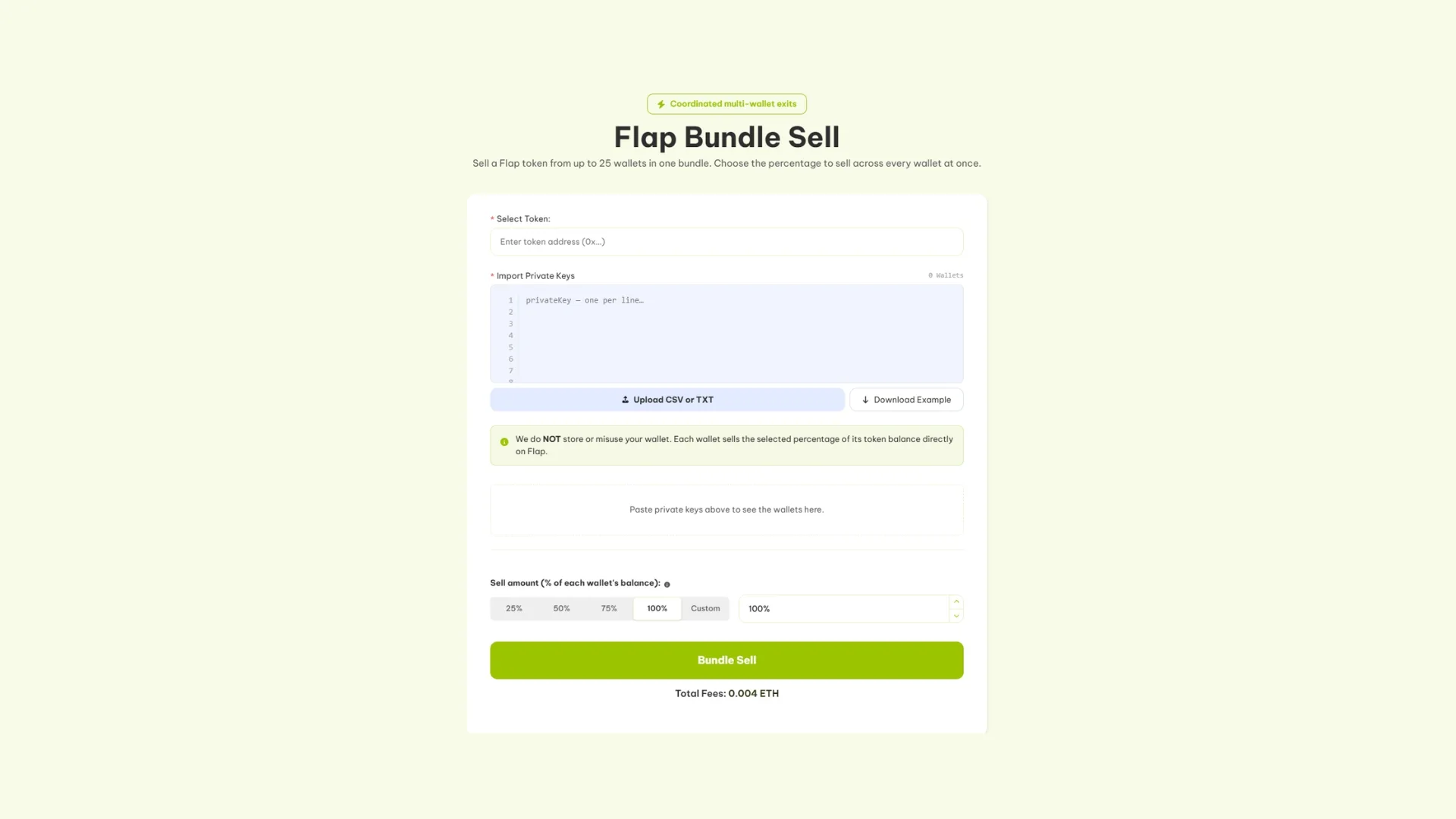 Después de concretar le bundle al lanzar tu token, podrás usar el bundle sell para vender un activo de forma simultánea con otras wallets.