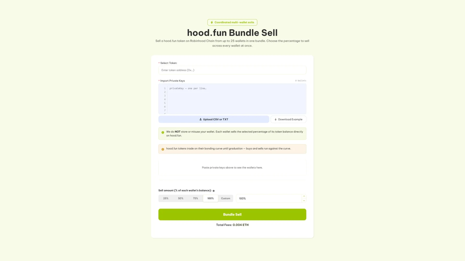 Hood.fun에서 토큰을 런칭한 후에도 Smithii 툴로 bundle 매수와 매도를 계속 활용할 수 있어요.
