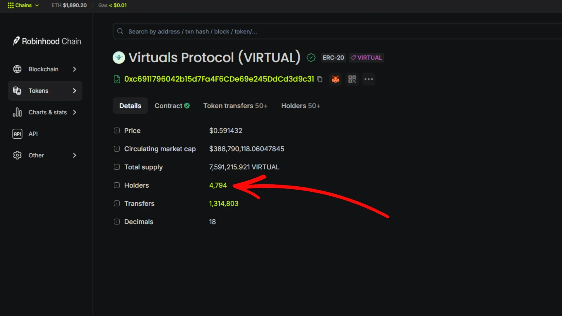 Cara melihat holders token di Robinhood Chain dengan Blockscout: paste alamat token, di Details klik jumlah Holders dan kamu langsung bisa lihat semua holders.