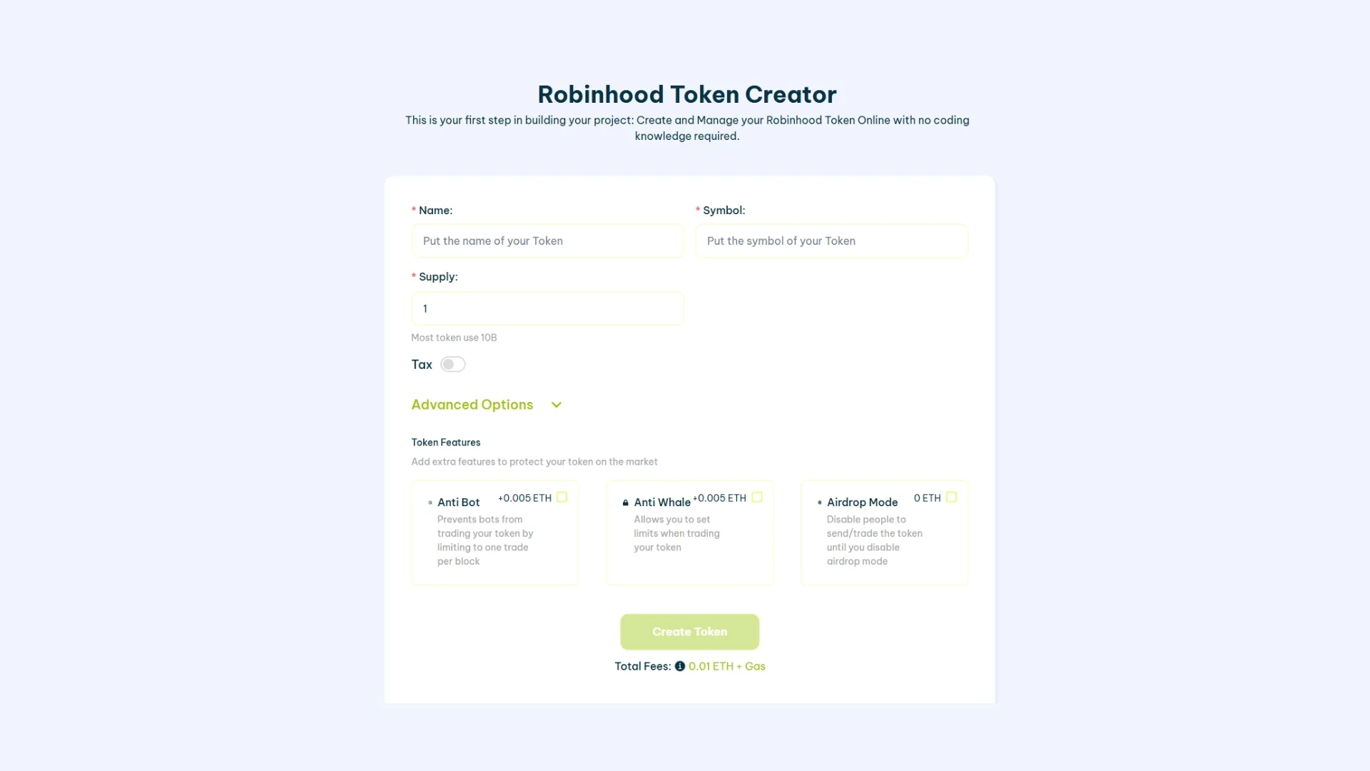 robinhood-blockchain-token-creator-screenshot Membuat token adalah cara praktis mengumpulkan transaksi yang bisa memenuhi eligibilitas airdrop Robinhood Blockchain kalau suatu saat ada. Cara terbaiknya tanpa kode adalah lewat Smithii Tools.