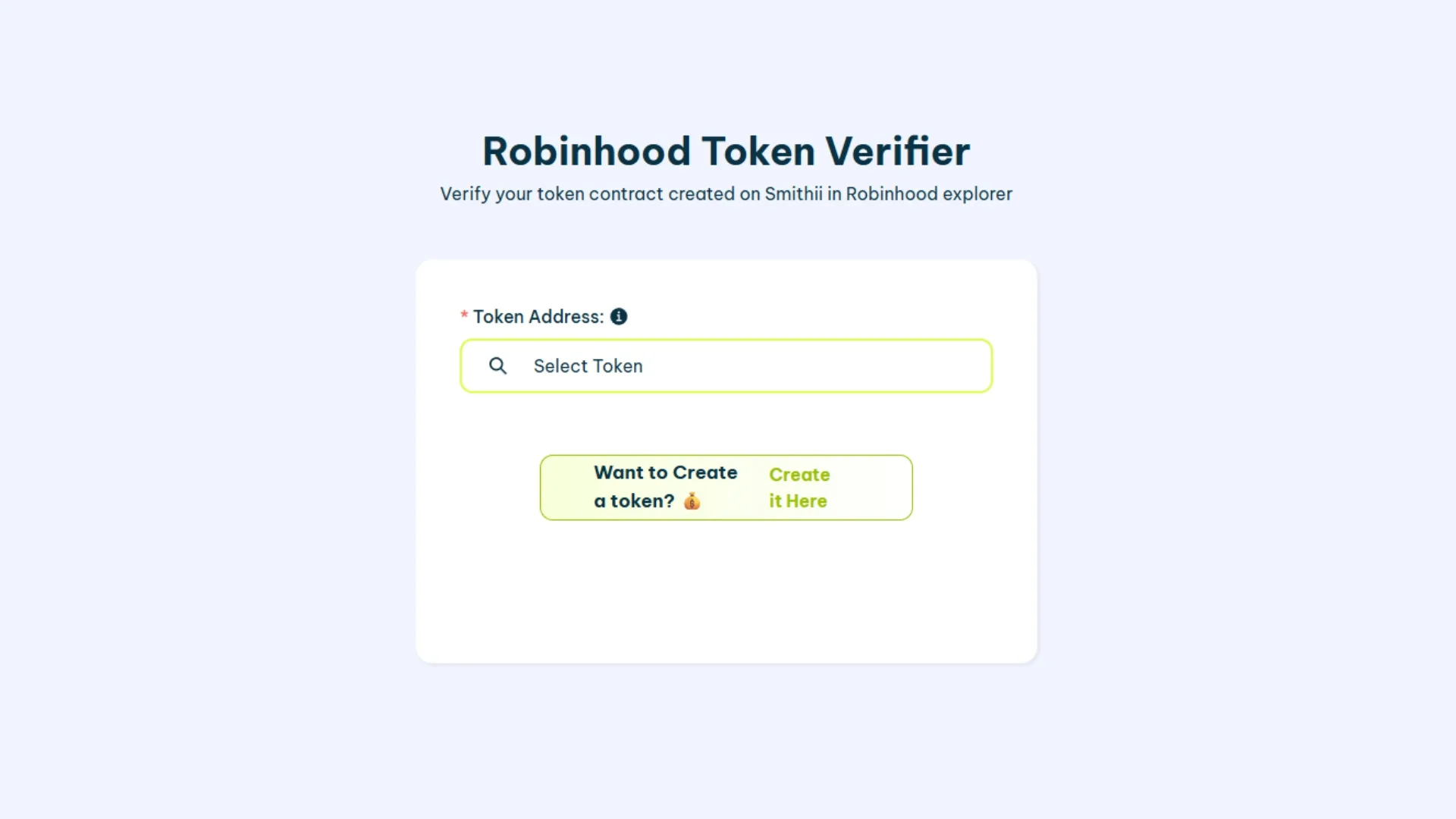 Usar un Robinhood token verifier es la forma más sencilla de verificar un token. Solo tienes que conectar la wallet creadora y ya podrás verificar cualquier token que hayas creado.
