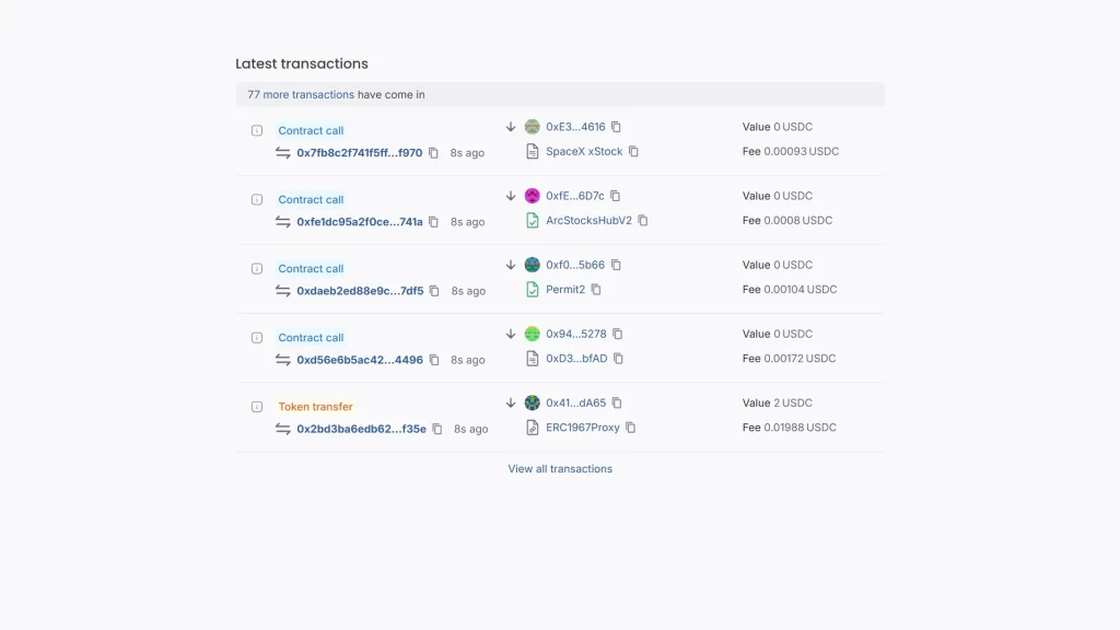 Explorer Arc: tiap transaksi lengkap dengan nominalnya dalam USDC privasi di Arc chain: block explorer menampilkan nilai dan fee tiap transaksi dalam USDC