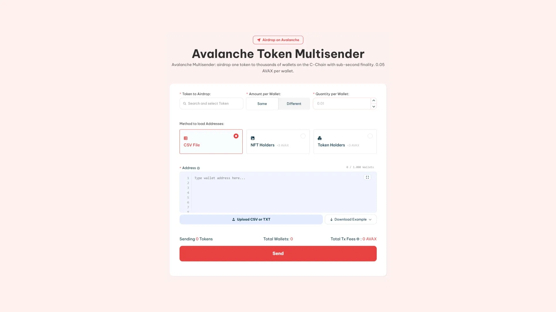 How to make an airdrop on Avalanche using Smithii Avax Bulksender