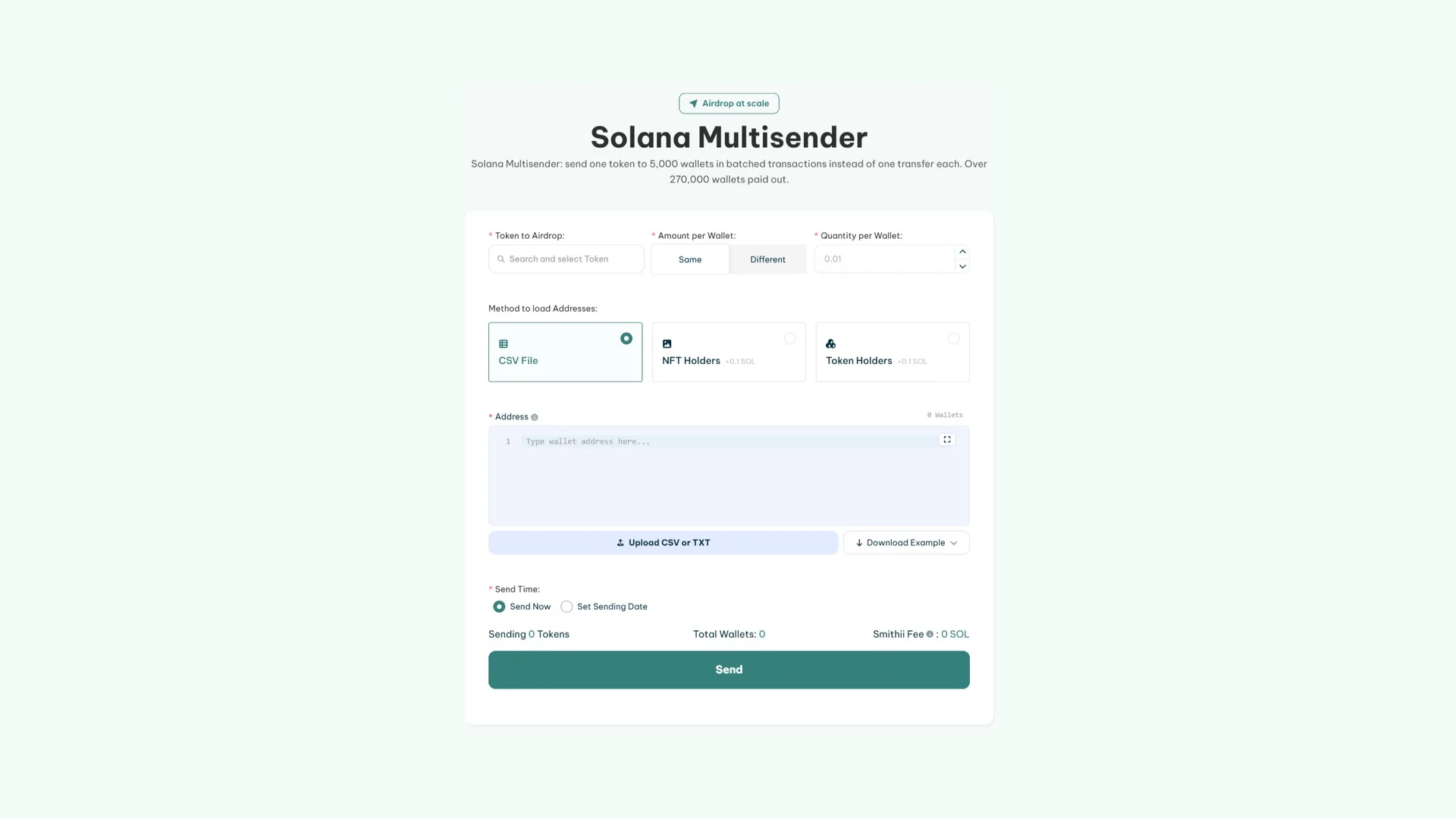 Solana Multisender Smithii tool to make an airdrop quickly and easy