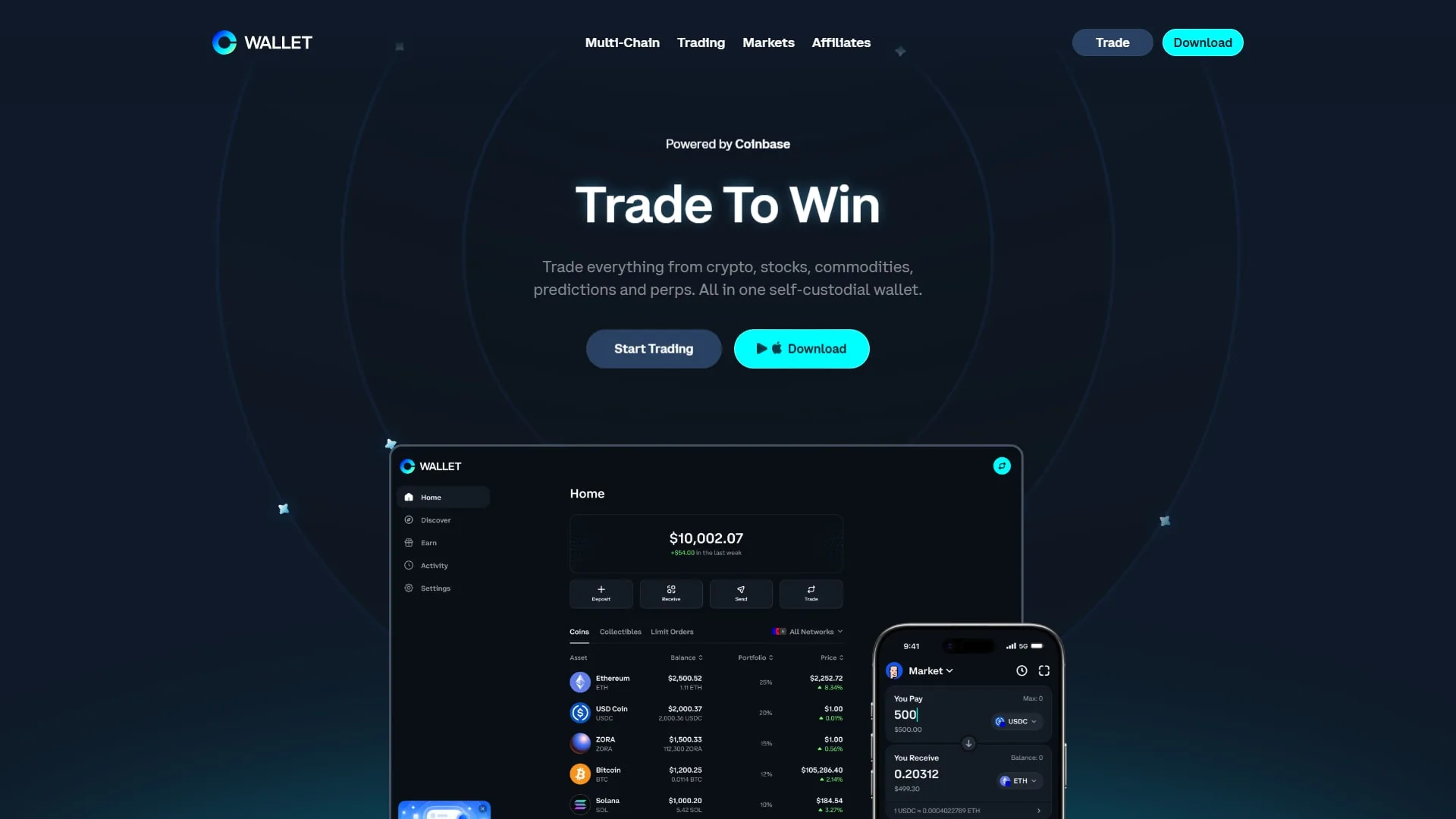 Coinbase Wallet homepage, Coinbase's self-custody wallet