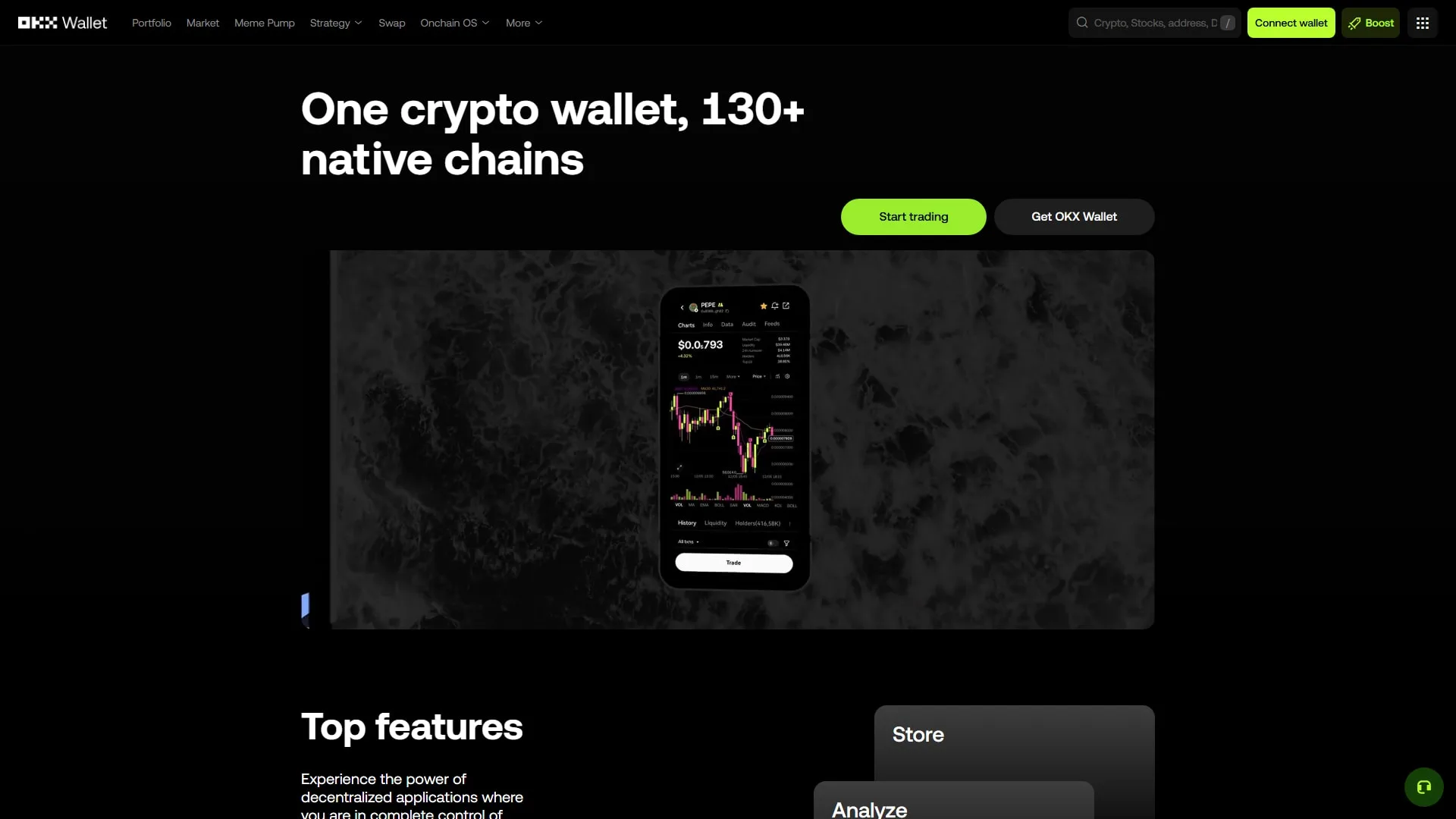 OKX Wallet homepage, a multichain wallet with support for BNB Chain